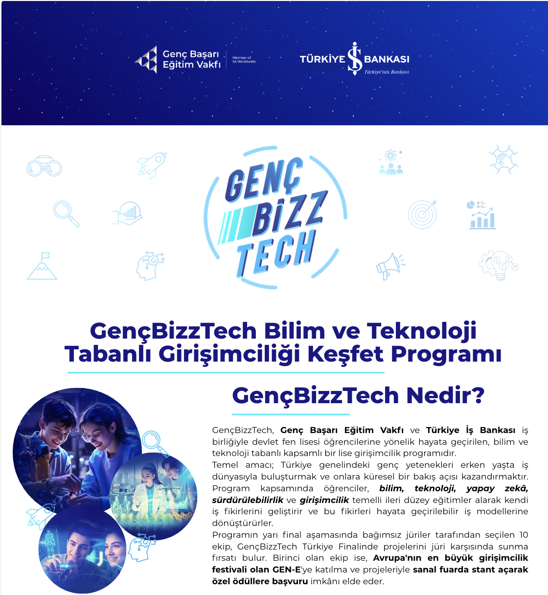 GençBizzTech Bilim ve Teknoloji Tabanlı Girişimciliği Keşfet Programı